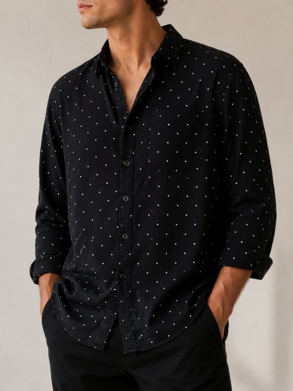 New Look Men's Black Polka Dot Button Down Shirt NWT Medium